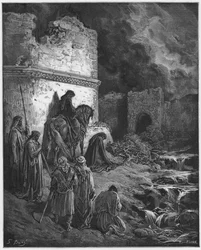 Gustave Doré Bibel: Nehemia betrachtet heimlich die Ruinen der Mauern Jerusalems
